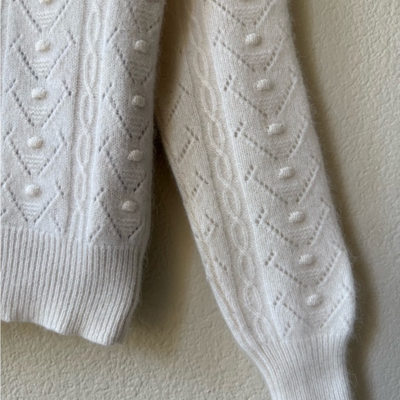 AQUA 100% Cashmere White Cropped Sweater Puff Sleeve Pointelle Knit XS - Picture 5 of 13